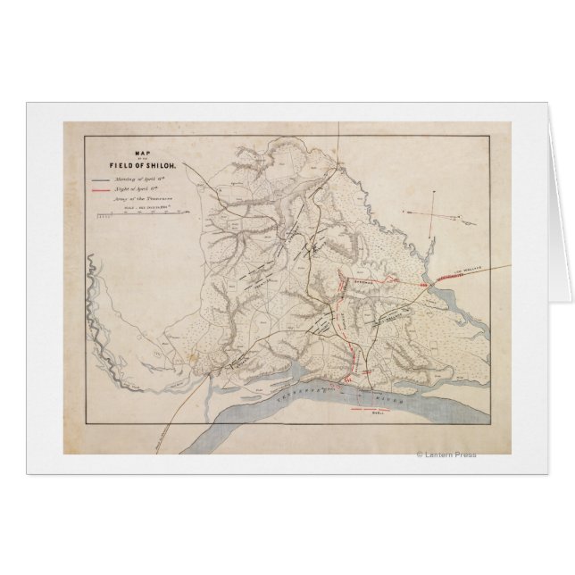 Battle Shiloh - Civil Krig Panoramic Karta 4 Hälsningskort (Framsidan Horizontal)