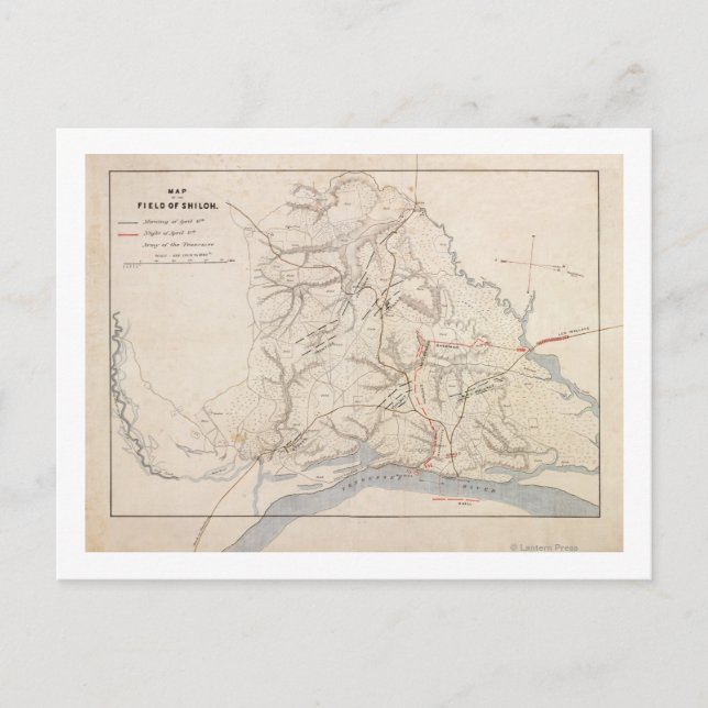 Battle Shiloh - Civil Krig Panoramic Karta 4 Vykort (Framsida)