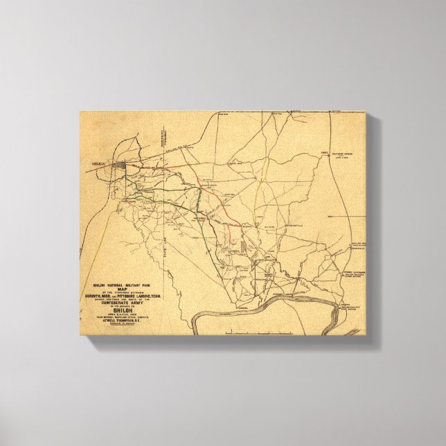 Battle Shiloh - Civil Krig Panoramic Karta 5 Canvastryck (Framsida)