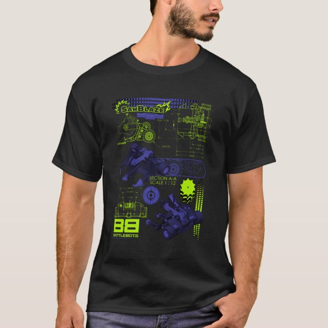 Battlebots Sawblaze-stridsplaner T Shirt (Framsida)
