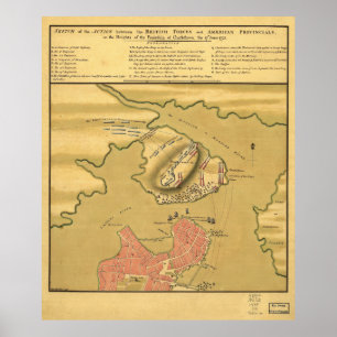 Battleground of Battle of Bunker Backe Karta 1775 Poster