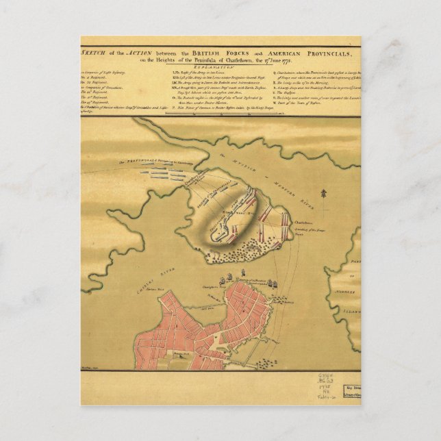 Battleground of Battle of Bunker Backe Karta 1775 Vykort (Framsida)