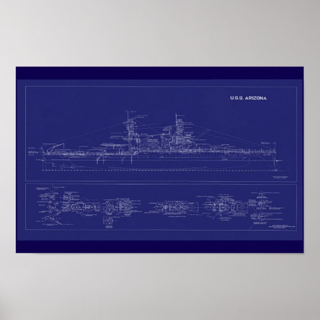 Battleship USS Arizona Blueprint Poster (Framsidan)
