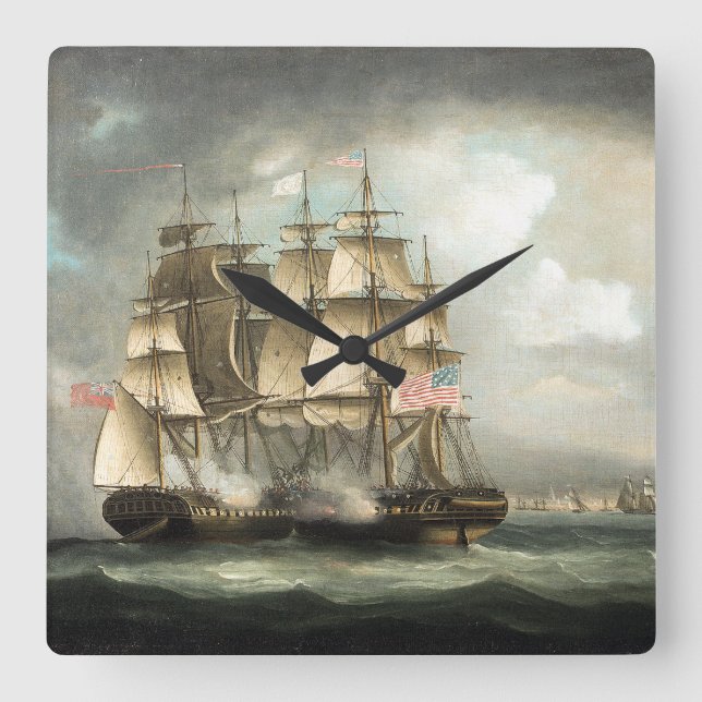 Battleships GB USA Man of Krig Fraktass Wall Clock Fyrkantig Klocka (Framsida)
