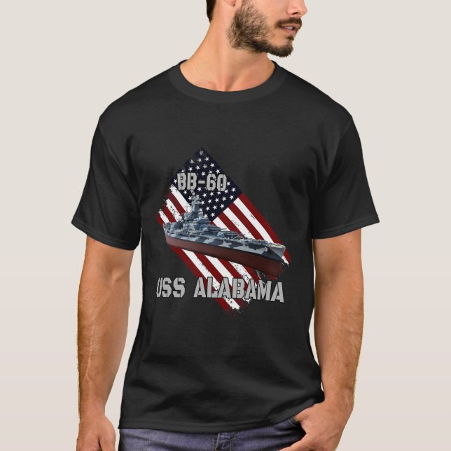 Battleshöft USS Alabama BB-60 _ Combat Warship Vet T Shirt (Framsida)