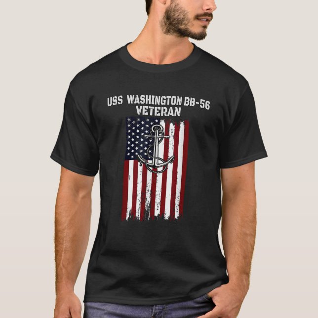 Battleshöft USS Washington BB 56 Veterans Warship  T Shirt (Framsida)