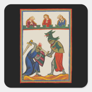 Battling Knight på 1400-talet Fyrkantigt Klistermärke
