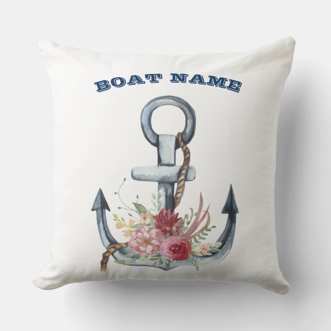 Båttnamn, Ankarblommor Marinblå Randig Kudde (Framsida)
