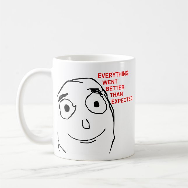 Bättre än förväntat ursinneansikte Meme Kaffemugg (Vänster)