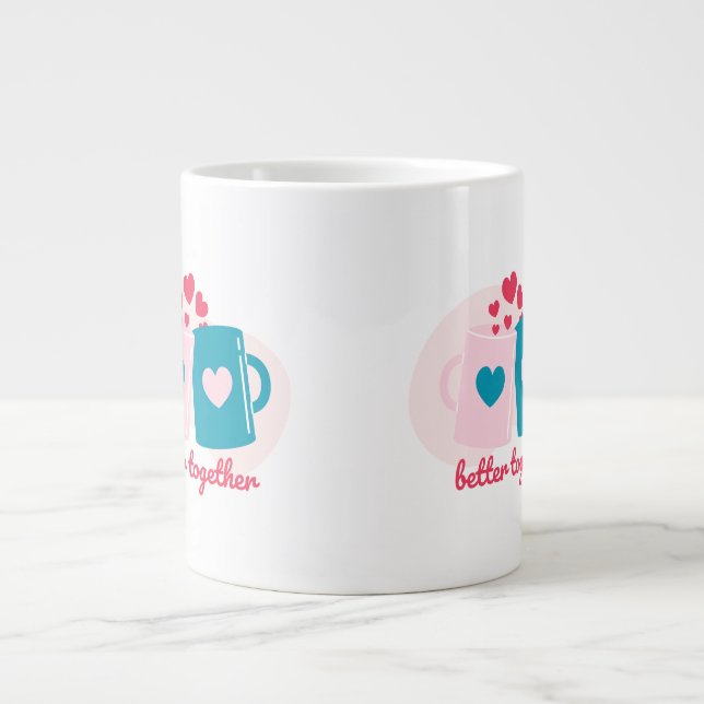 Bättre ihop blått och rosa söt enkelt jumbo mugg (Framsidan)