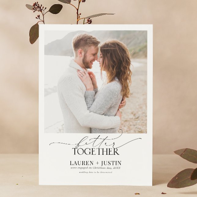 Bättre kombination av svartvitt 4-foto-Förlovning Inbjudningar (We said yes! Join us to celebrate!)