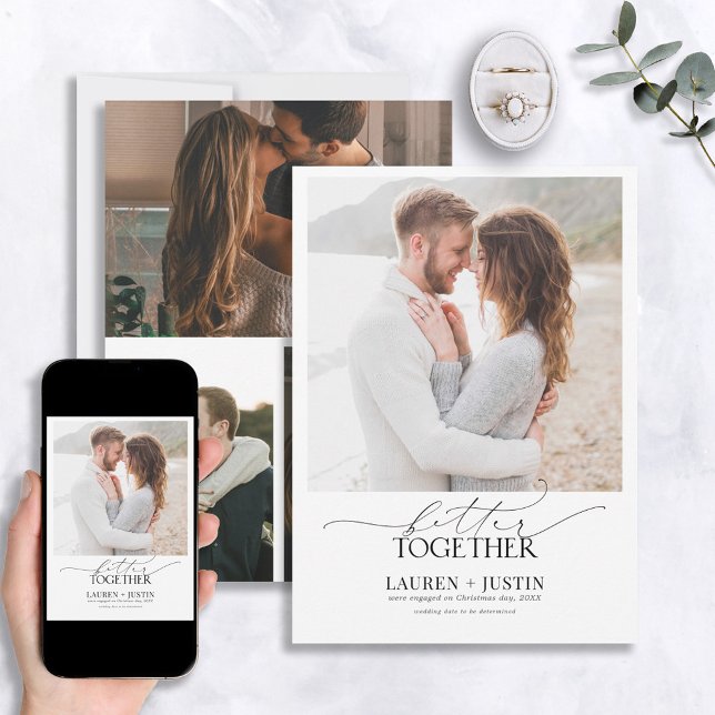 Bättre kombination av svartvitt 4-foto-Förlovning Inbjudningar (Skapare uppladdad)