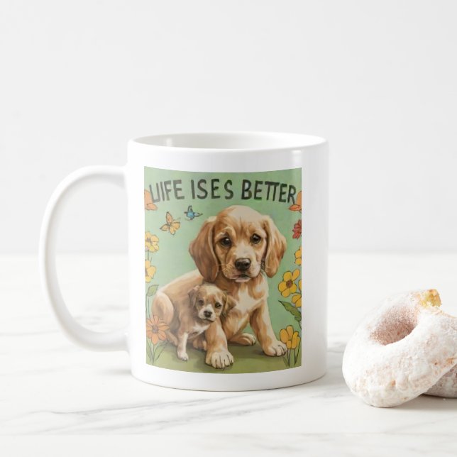 bättre liv med hundar kaffemugg (Med munk)