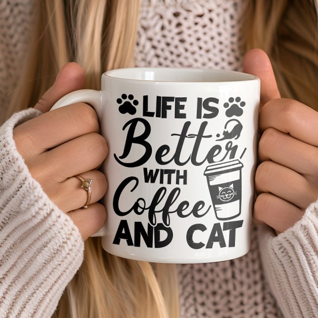 Bättre liv med kaffe och katt, kattälskare mugg (Skapare uppladdad)
