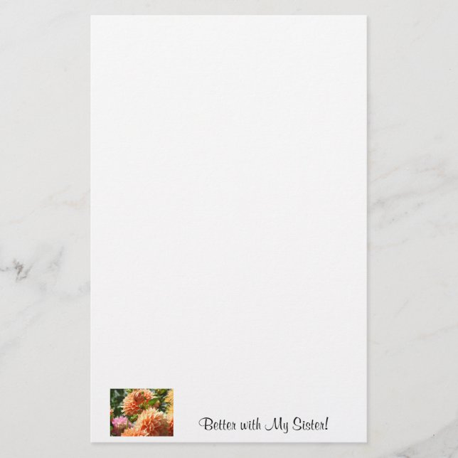 Bättre med min syster! brevpapper Orange Dahlior (Framsida)