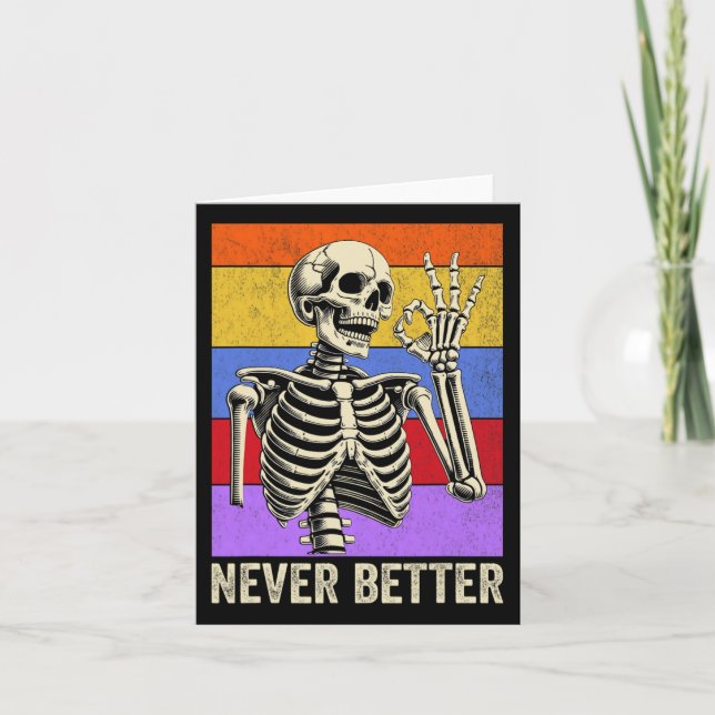Bättre Skeleton Retro Funny Halloween Manar Wo Kort (Framsida)
