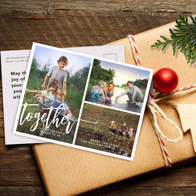 Bättre Tillsammans Hand Lettering Foto Collage Helg Vykort (Better Together Hand Lettering Photo Collage Holiday Postcard)