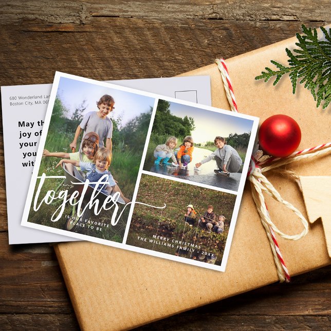 Bättre Tillsammans Hand Lettering Foto Collage Helg Vykort (Better Together Hand Lettering Photo Collage Holiday Postcard)