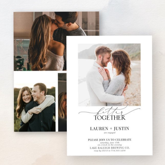 Bättre tillsammans Modern 4 Photo Förlovningsfest Inbjudningar (Celebrate your engagement with this elegant invitation that perfectly captures your love story.)