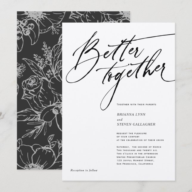Bättre tillsammans Modern Calligraphy svart och vi Inbjudningar (Fram/baksida)