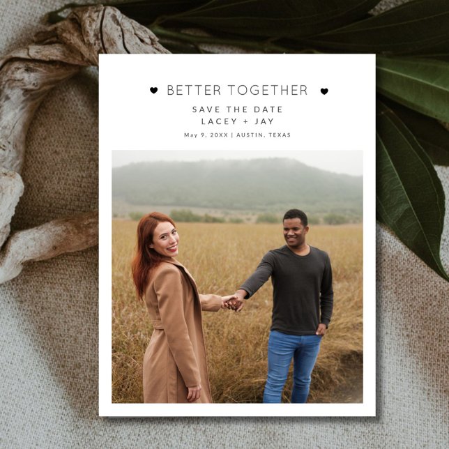 Bättre tillsammans Photo Bröllop spara datum Meddelande Vykort (Better Together Photo Wedding Save the Date Budget Postcard)