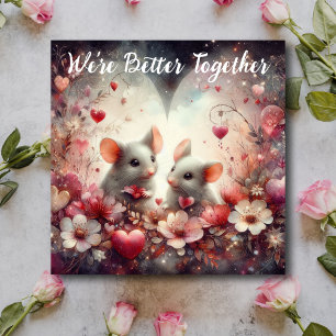 Bättre tillsammans Red Hearts Cute Mice Valentine Julkort