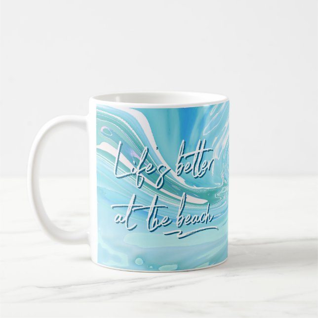 Bättre vid Beach Blue Abstrakt Quote Kaffemugg (Vänster)