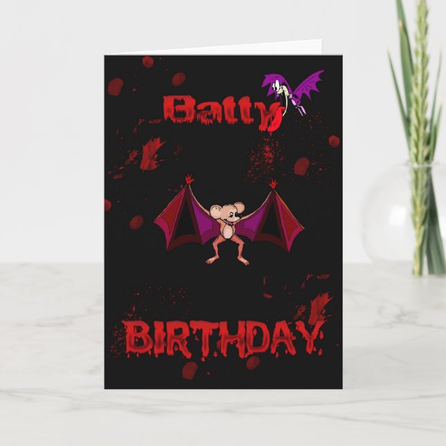 Batty Birthday Blood Fladdermus Goth Emo Alternati Kort (Framsida)