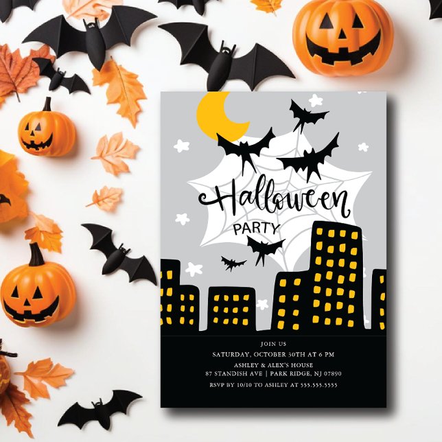 Batty Cityscape Halloween fest Inbjudningar (Skapare uppladdad)