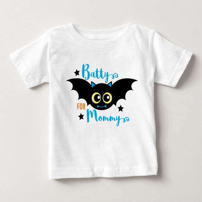 Batty för Mamma Söt 1:a Halloween Blå Fladdermus  T Shirt (Framsida)