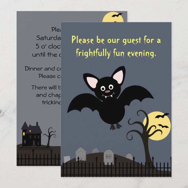 Batty Halloween inbjudan (Fram/baksida)