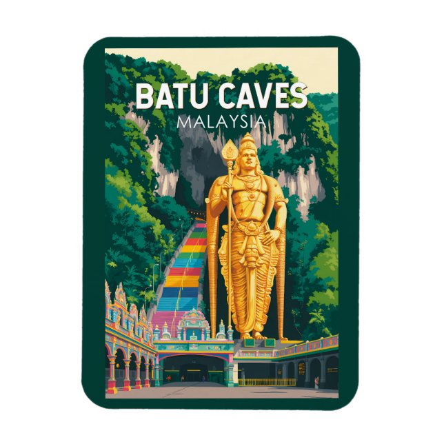 Batu Caves Malaysia Illustration Resa Konst Retro Magnet (Vertikal)