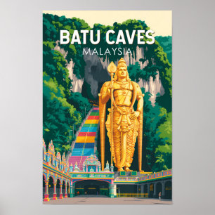 Batu Caves Malaysia Illustration Resa Konst Retro Poster