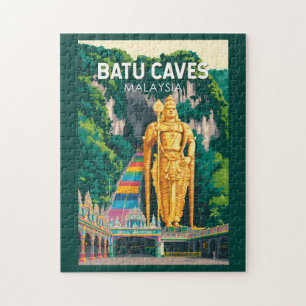Batu Caves Malaysia Illustration Resa Konst Retro Pussel