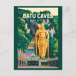 Batu Caves Malaysia Illustration Resa Konst Retro Vykort