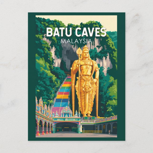 Batu Caves Malaysia Illustration Resa Konst Retro Vykort (Framsida)