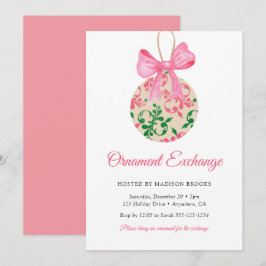 Bauble Pink Bow Ornament Exchange Christmas Party Inbjudningar