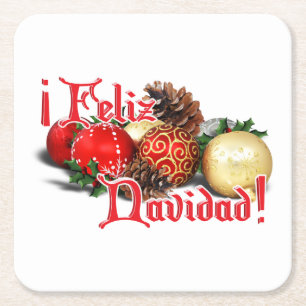 Baubles & Gräs Cones - Feliz Navidad Underlägg Papper Kvadrat