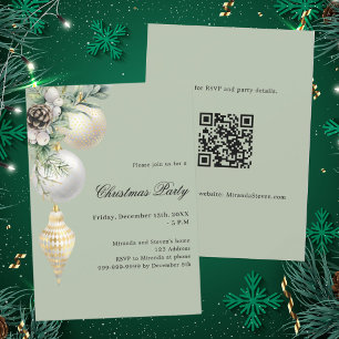 Baubles grönt White guld QR-kod jul Party Inbjudningar