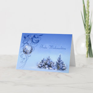 Baubles och snöig jul för grästrädtysk helgkort
