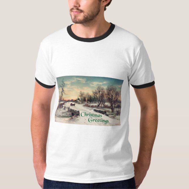Bauer Art Snowy Bridge Winter Scene T Shirt (Framsida)