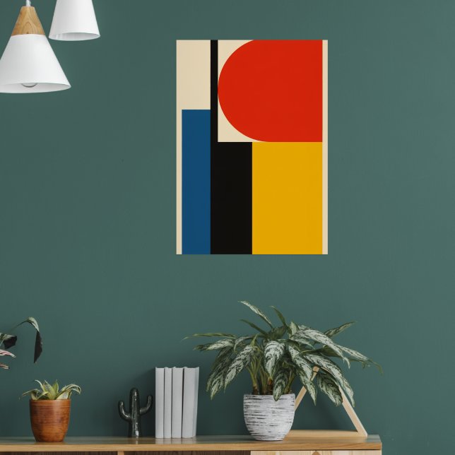 Bauhaus Abstrakt Affisch | Röd Blå Gul Fetstil (Vardagsrum 1)