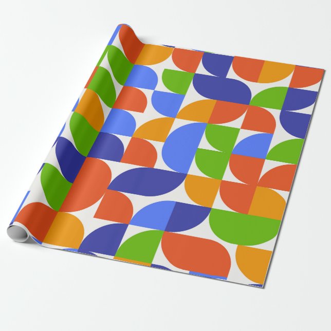 Bauhaus Abstrakt geometrisk mönster i Blå Grön  Presentpapper (Utrullad)