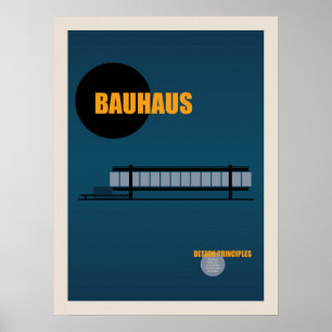 Bauhaus Architecture Retro Design   Blått Poster