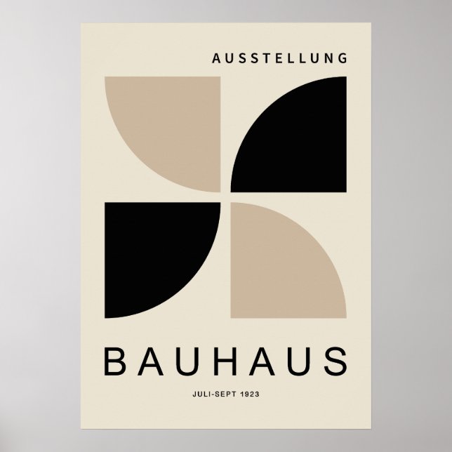 Bauhaus Beige Black Geometric Quarter Circle Poster (Framsidan)