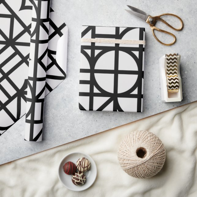 Bauhaus Black Abstrakt Geometric Mönster Presentpapper (Hantverk)