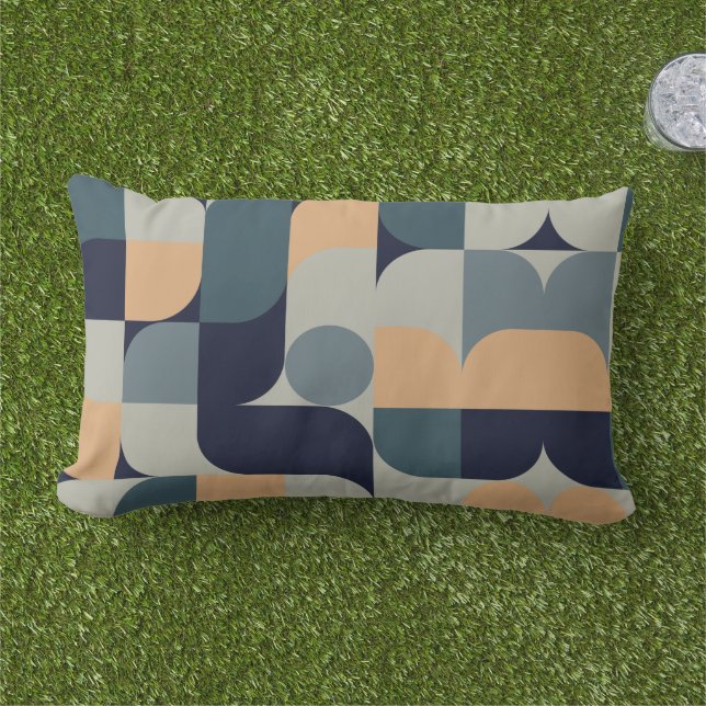 Bauhaus Blue Grått Shapes Skriv ut Lumbarkudde (Gräs)