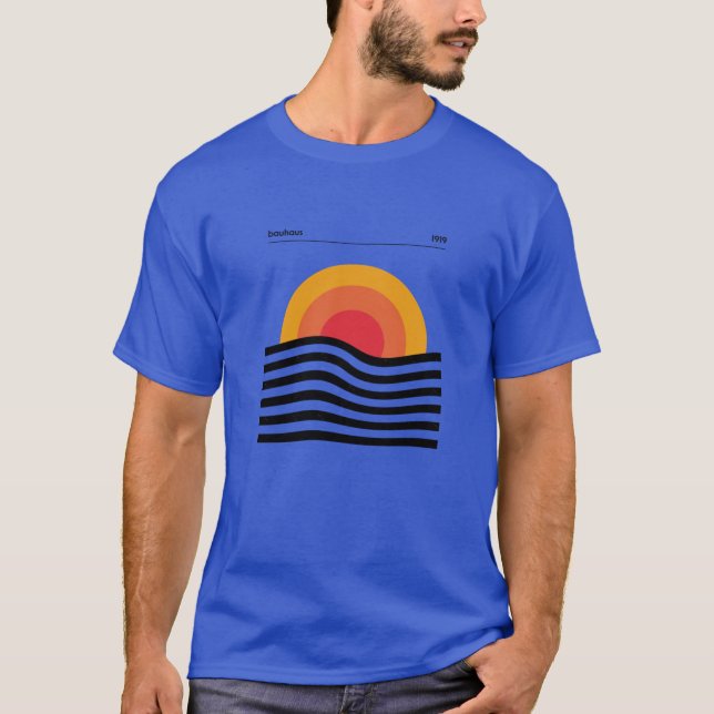 Bauhaus cirkellinjer skeva gul orange röd t shirt (Framsida)