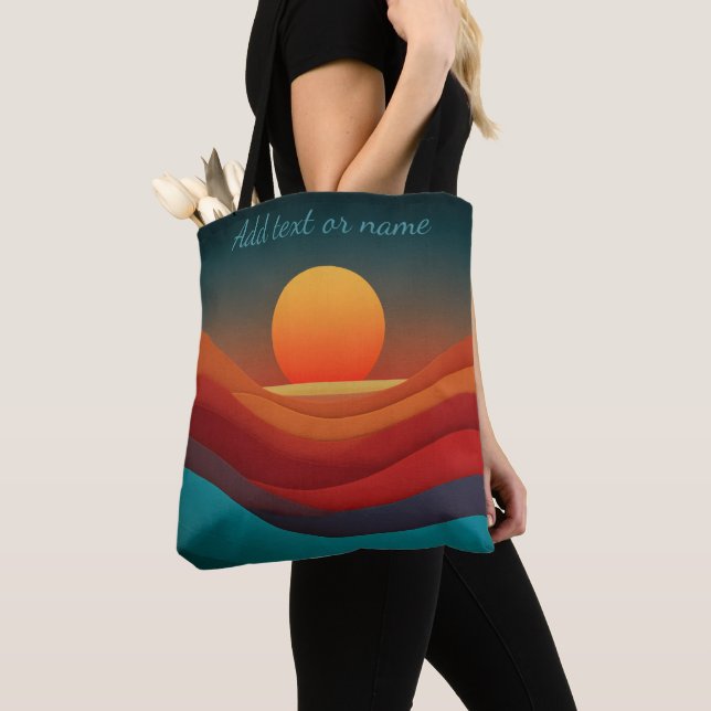 Bauhaus Earthy Sunset Waves Anpassad Text Tygkasse (Närbild)