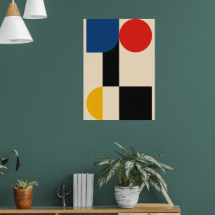 Bauhaus Färgblock Affisch Blå Röd Gul Konst